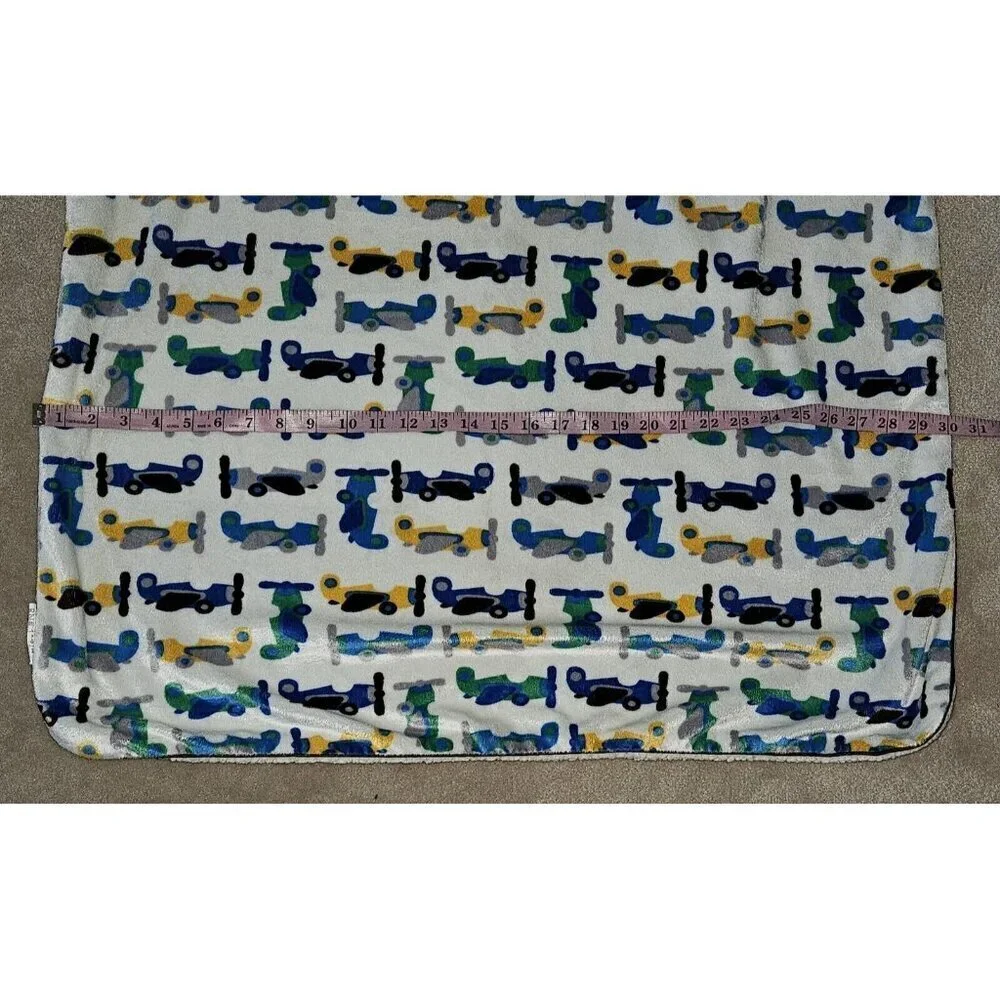 Airplane Fleece Baby Blanket 30x38 RN 119741 Blue Yellow Gray Green Black White